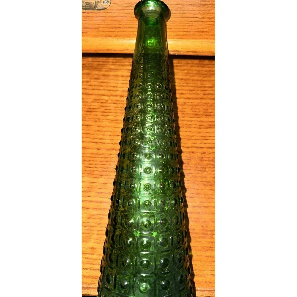 Vintage MCM Empoli Italian Green Aztec Genie Bottle Decanter Missing Topper